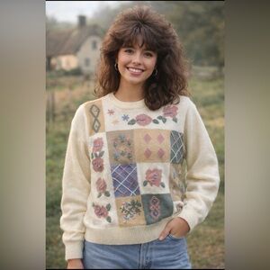 Vintage spring floral‎ knit sweater size large